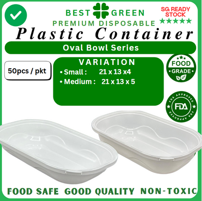 Disposable Oval Plastic Container with Lid [Medium] | 1 Ctn [Bowl & Lid Each]